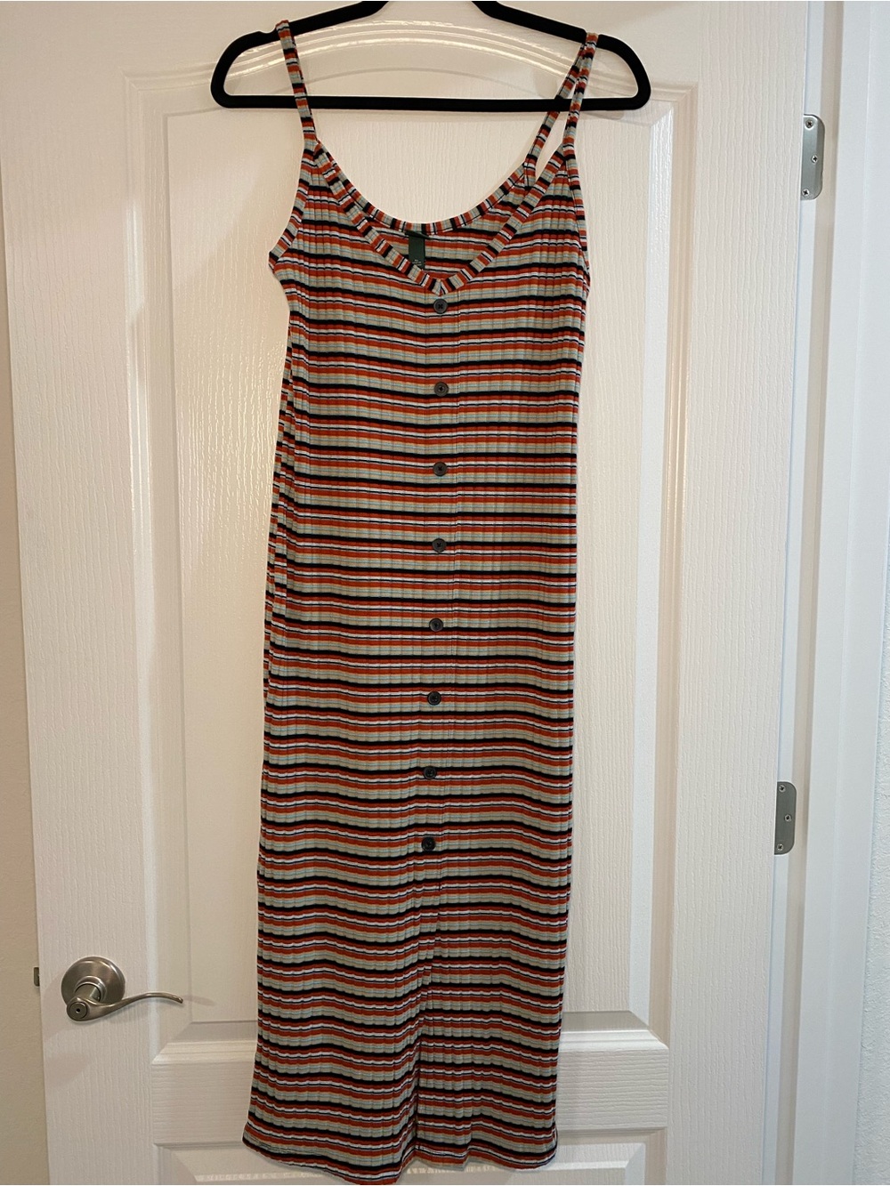 wild fable Striped Button-Front Midi Dress in Rust, Cream & Black